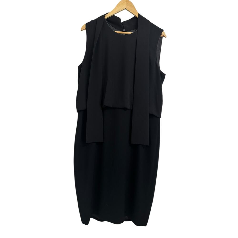 Lafayette 148 New York black neck tie layered pencil dress size 14